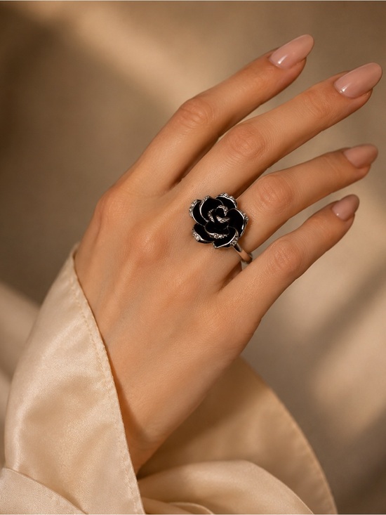 luxury boutique Jewelry - Black Rose Statement Ring for Women